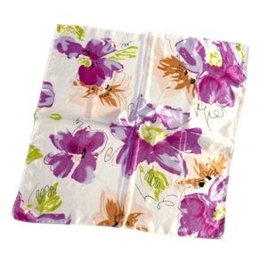 Purple Floral Small Square Neckerchief / Bag Scarf